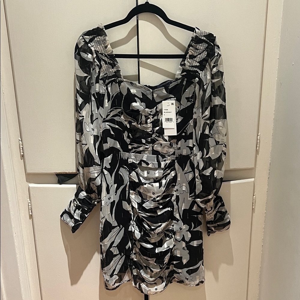 French Connection Floral Ruched Long-Sleeve Mini Dress